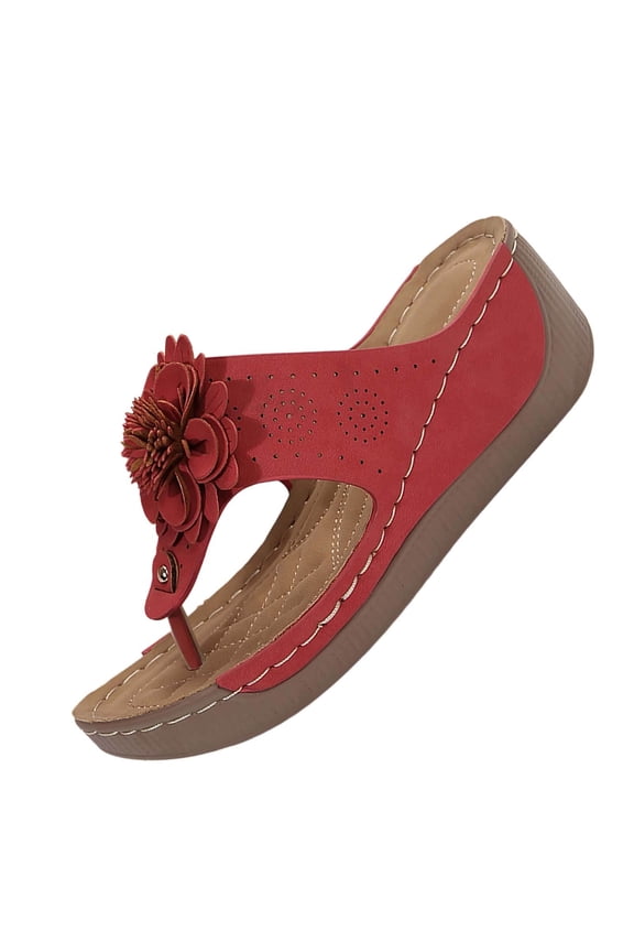 Womens 3D Flower Thong Platform Wedge Slide Sandals Comfort Slip On Shoes Lightweight Footwear for Casual Summer Outdoor Wear