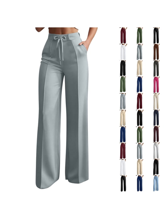 Womens Business Casual Outfits High Waisted Wide Leg Dress Pants Office Straight Leg Trousers with Pockets
