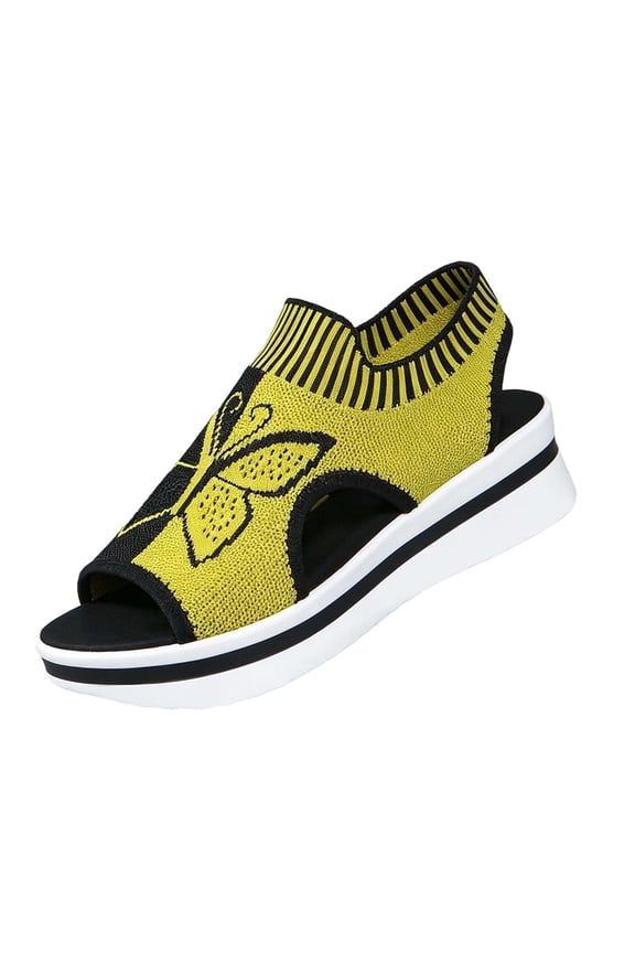 Womens Butterfly Printed Open Toe Platform Sandals Striped Collar Slingback Cutout Wedge Sneaker Sandals