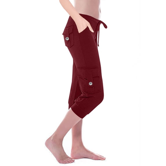 Qingpeng Womens Cargo Capris with Multi Pockets Mid Rise Stretchy Waist Hiking Pants Casual Summer Slim Fit Capri Jogger Pants