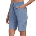 thumbnail image 1 of Qingpeng Womens Cargo Wide Leg Shorts Casual Straight Leg Drawstring Elastic Waisted Tactical Hiking Work Shorts with Pockets, 1 of 8