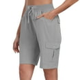 thumbnail image 1 of Qingpeng Womens Cargo Wide Leg Shorts Casual Straight Leg Drawstring Elastic Waisted Tactical Hiking Work Shorts with Pockets, 1 of 8