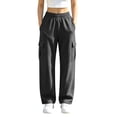 thumbnail image 1 of Qingpeng Womens Casual Wide Leg Sweatpants Elastic Waist Cargo Workout Pants Trendy Loose Comfy Pants with Multi Pockets, 1 of 8
