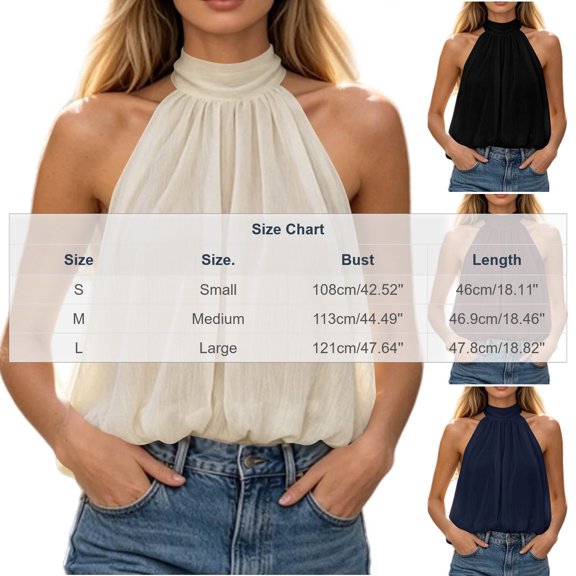 Qingpeng Womens Chiffon Halter Tops Open Back Mock Neck Sleeveless Tanks Flowy Bubble Hem Cami Going Out Crop Tops