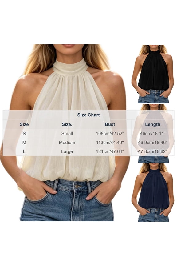 Womens Chiffon Halter Tops Open Back Mock Neck Sleeveless Tanks Flowy Bubble Hem Cami Going Out Crop Tops