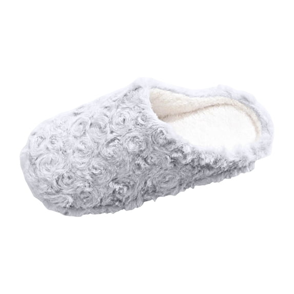 Qingpeng Womens Closed Toe Open Heel Plush Mule Slippers Cozy Soft Indoor House Shoes with 3D Rosette Pattern for Winter Warm