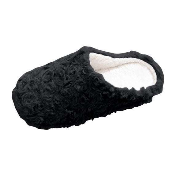 Qingpeng Womens Closed Toe Open Heel Plush Mule Slippers Cozy Soft Indoor House Shoes with 3D Rosette Pattern for Winter Warm