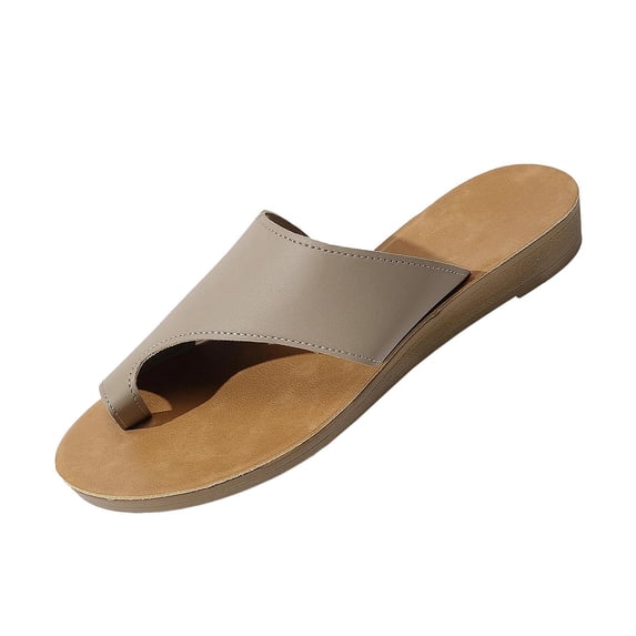 Qingpeng Womens Contrast Stitch Toe Loop Single Band Wedge Slide ...