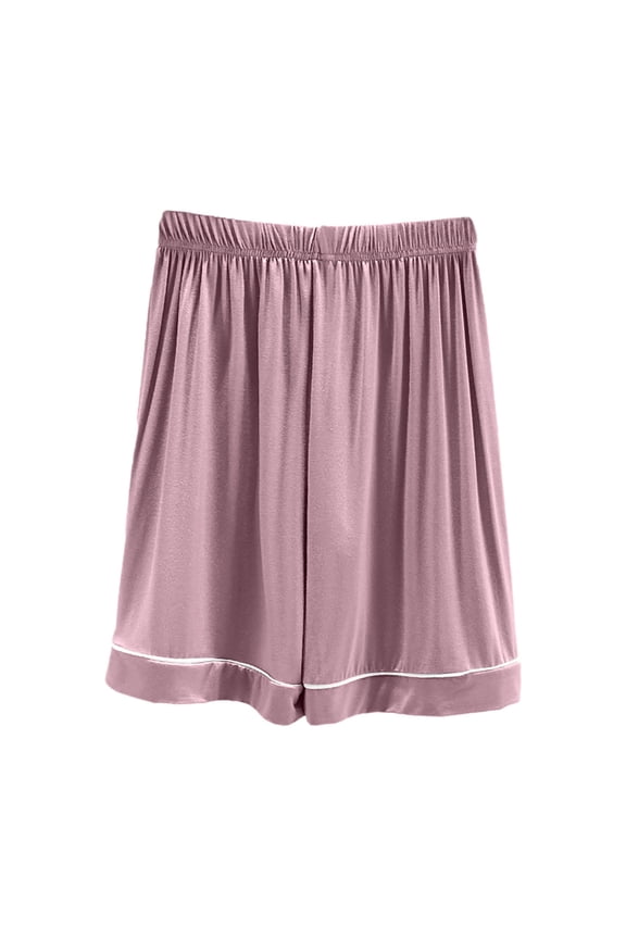 Womens Contrast Trim Sleep Shorts Elastic Waisted Casual Loose Fit Sleepwear for Everyday Wear and Relaxation