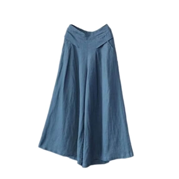 Qingpeng Womens Culottes Wide Leg Pants Elastic High Waisted Loose Flowy Casual Palazzo Trousers with Pockets