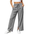 thumbnail image 1 of Qingpeng Womens Drawstring Elastic High Waisted Wide Leg Sweatpants Side Split Hem Soft Heather Knit Baggy Flow Casual Pants, 1 of 9