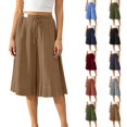 thumbnail image 1 of Qingpeng Womens Drawstring High Waist Cotton Linen Capri Culottes Lightweight Loose Wide Leg Pants Summer Beach Casual Trousers, 1 of 8
