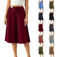 thumbnail image 1 of Qingpeng Womens Drawstring High Waist Cotton Linen Capri Culottes Lightweight Loose Wide Leg Pants Summer Beach Casual Trousers, 1 of 8