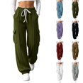 thumbnail image 1 of Qingpeng Womens Elastic Drawstring Waisted Cargo Jogger Sweatpants Flap Cargo Pockets Vertical Seam Soft Knit Casual Streetwear Pants for Women, 1 of 6