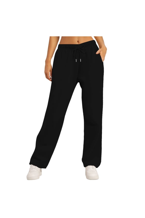 Womens Elastic Drawstring Waisted Straight Leg Sweatpants Baggy Fit Knit Pants with Pockets Suitable for Daily Wear