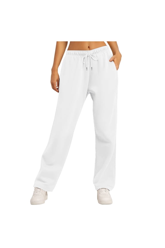 Womens Elastic Drawstring Waisted Straight Leg Sweatpants Baggy Fit Knit Pants with Pockets Suitable for Daily Wear