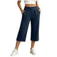 thumbnail image 1 of Qingpeng Womens Elastic High Waisted Pants Cropped Wide Leg Sweatpants Soft Fleece Knit Capri Palazzo Bottoms, 1 of 9