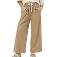 thumbnail image 1 of Qingpeng Womens Elastic High Waisted Pants Drawstring Casual Cropped Wide Leg Sweatpants Solid Color Loose Trousers with Pockets, 1 of 5