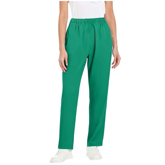 Qingpeng Womens Elastic Waist Scrub Pants with Side Pockets Solid Color Comfy Caregiver Work Uniform Straight Leg Trousers