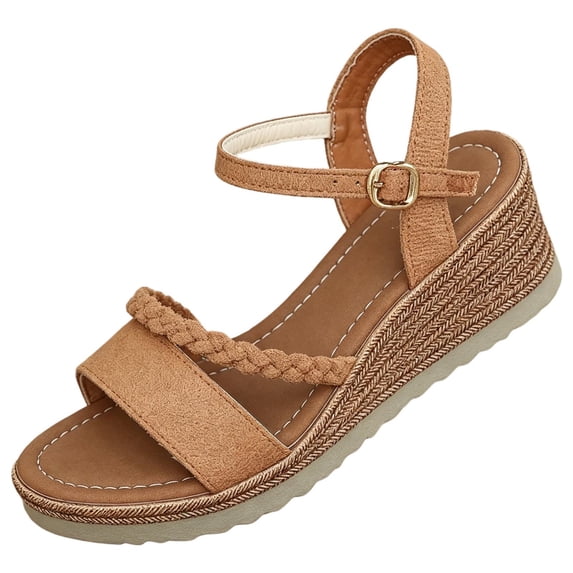 Qingpeng Womens Espadrille Wedge Sandals Braided Strap Open Toe Ankle Buckle Closure Platform Shoes for Summer Vacation