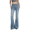 thumbnail image 1 of Qingpeng Womens Flare Denim Jeans Stretchy Casual Fashion Button Pants with Pockets Summer Going Out Street Trousers, 1 of 7