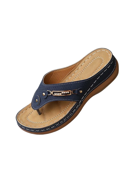 Womens Flip Flops Arch Support Non Slip Outsole Beach Wedge Slippers Bunion Sandals Wedge Casual Summer Shoes
