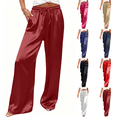 thumbnail image 1 of Qingpeng Womens Glossy Look Wide Leg Pants Drawstring High Waist Silky Smooth Lounge Trousers with Pockets Flowy Fit, 1 of 7