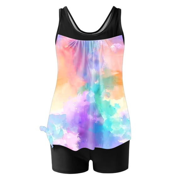 Qingpeng Womens Gradient Color Printed Tankini Swimsuits with Boyshorts Two Piece Bathing Suits Tummy Control Swimwear