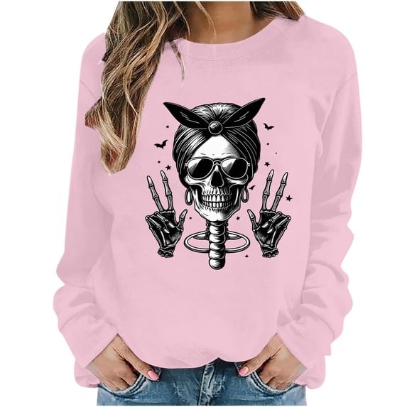 Qingpeng Womens Halloween Sweatshirt Oversized Long Sleeve Tops Printed Casual Crew Neck Sweatshirts Holiday Fall Loose Fit Pullover