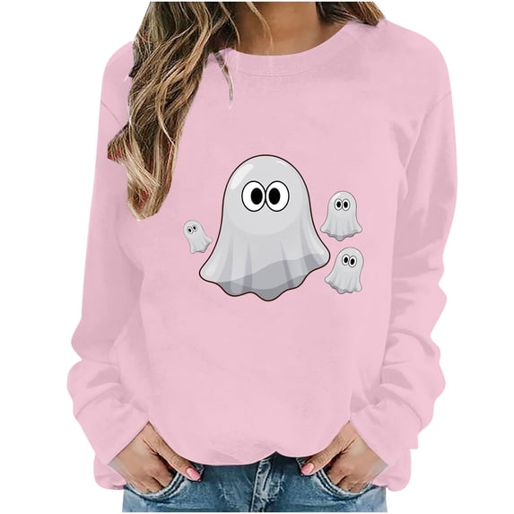 Qingpeng Womens Halloween Sweatshirt Oversized Long Sleeve Tops Printed Casual Crew Neck Sweatshirts Holiday Fall Loose Fit Pullover
