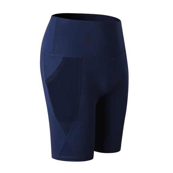 Qingpeng Womens High Waisted Biker Shorts Tummy Control Compression Stretchy Workout Yoga Shorts with Pockets