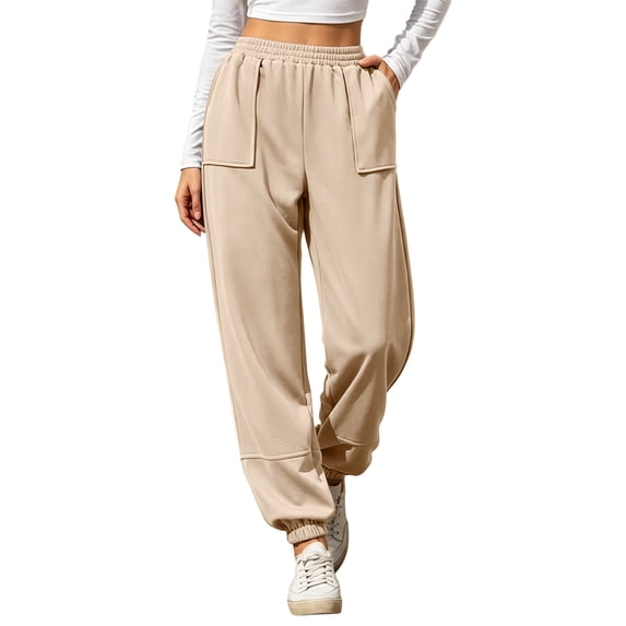 Qingpeng Womens High Waisted Jogger Sweatpants Elastic Drawstring Cuffed Ankle Casual Long Pants with Side Pockets