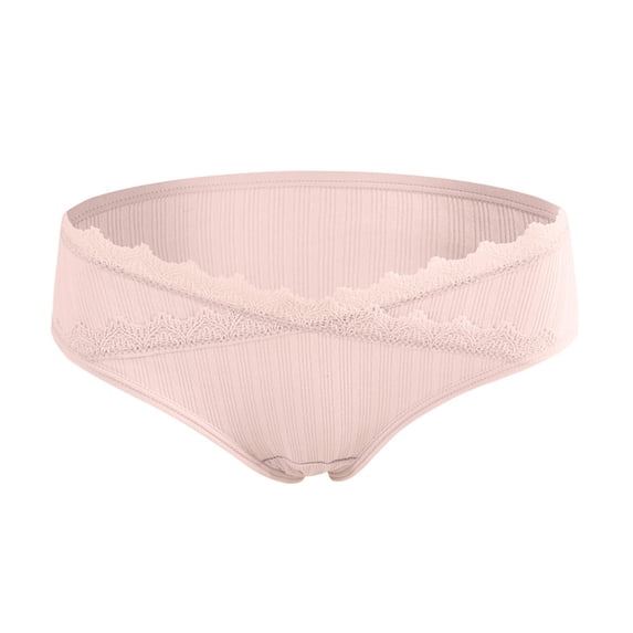 Qingpeng Womens High Waisted Maternity Underwear Cross Lace Trim Briefs with Stretchable Fabric Feel for Pregnant Women