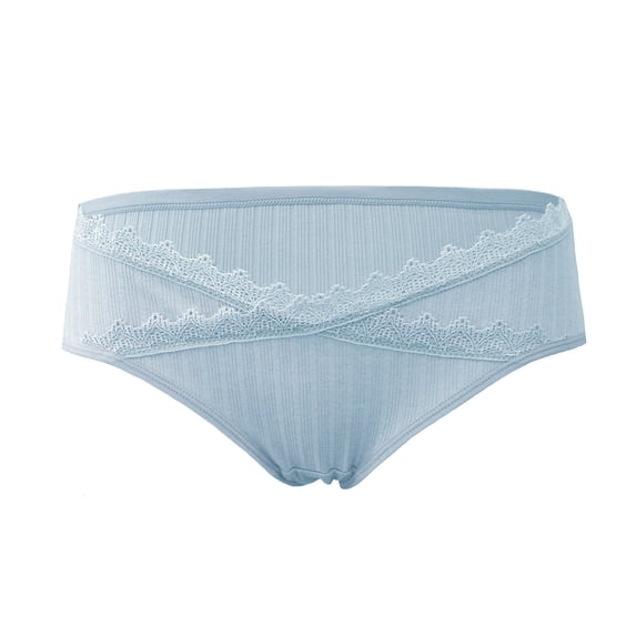 Qingpeng Womens High Waisted Maternity Underwear Cross Lace Trim Briefs with Stretchable Fabric Feel for Pregnant Women