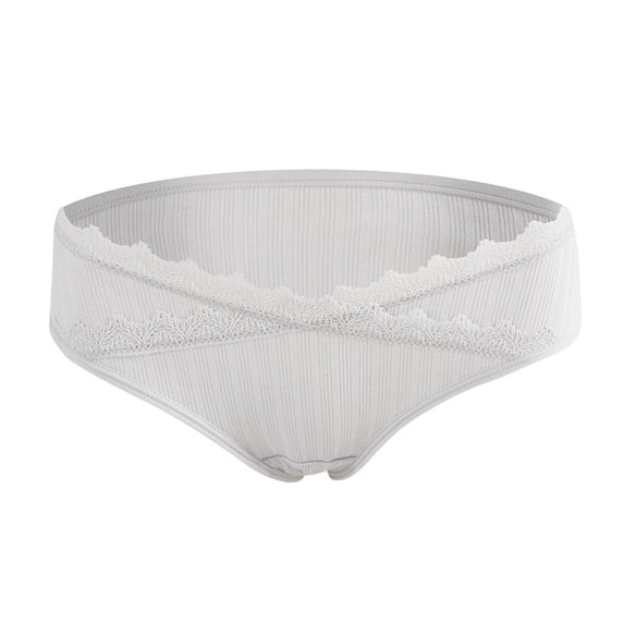 Qingpeng Womens High Waisted Maternity Underwear Cross Lace Trim Briefs with Stretchable Fabric Feel for Pregnant Women