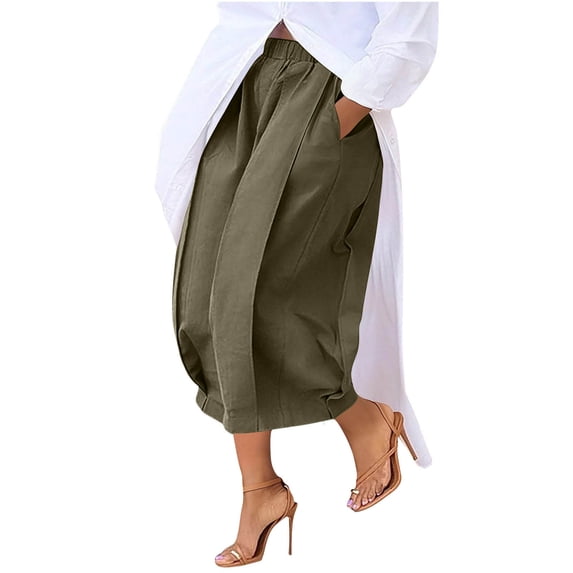 Qingpeng Womens High Waisted Wide Leg Cropped Pants with Pockets Baggy Ankle Palazzo Trousers Casual Work Pants