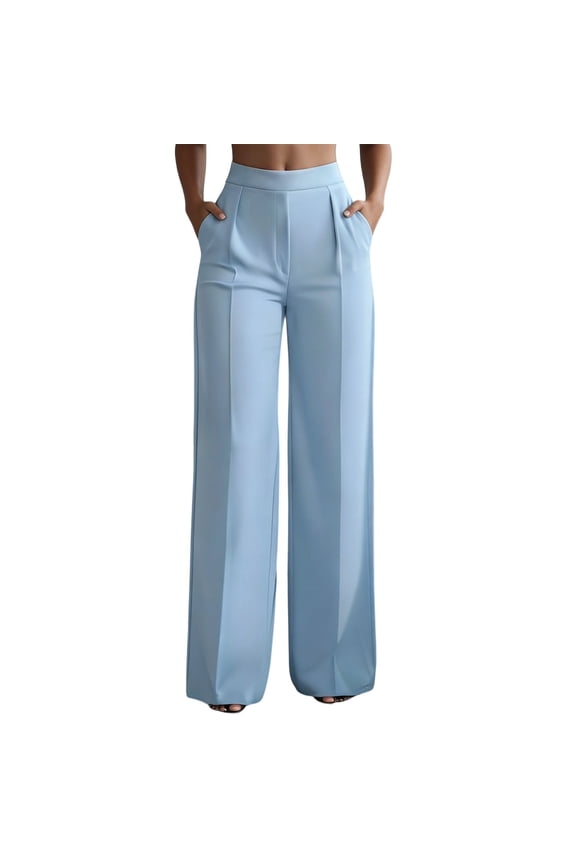 Womens High Waisted Wide Leg Dress Pants Tailored Fit Pleated Detail Office Work Straight Leg Trousers