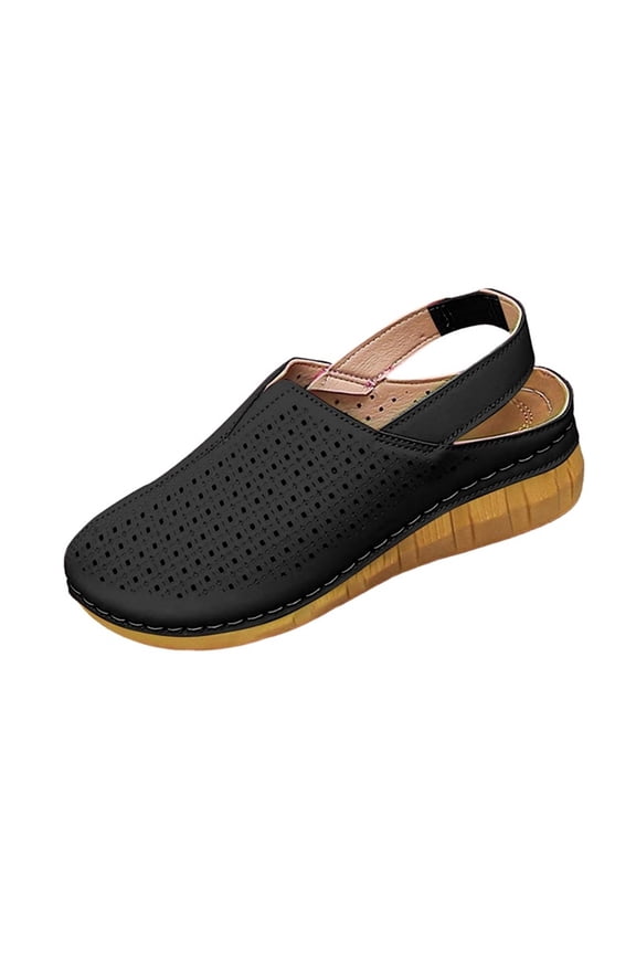 Womens Hollow Perforated Slingback Wedge Closed Toe Back Strap Clog Sandals Soft Insole Casual Summer Outdoor Footwear