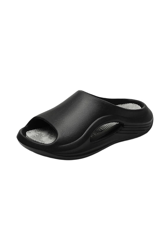 Womens Hollow Side Platform EVA Slide Slippers Integrated Mold Open Toe Wave Textured Insole Lightweight Quick Dry Shower Footwear