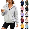 thumbnail image 1 of Qingpeng Womens Hooded Jackets Long Sleeve Zipper Up Casual Workout Hoodies Drawstring Loose Fit Tops Fall Winter Fashion Outfits, 1 of 1