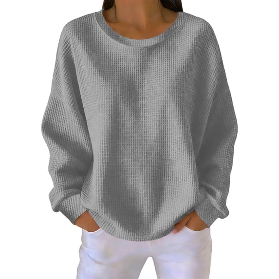 Qingpeng Womens Lightweight Tops Solid Color Pullover Loose Crew Neck Long Sleeve Workout Sports Casual Tee Shirts