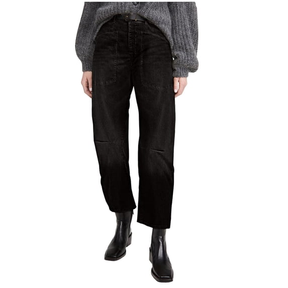 Qingpeng Womens Loose Barrel Jeans High Waisted Wide Leg Boyfriend Cropped Denim Ankle Pants with Large Pockets