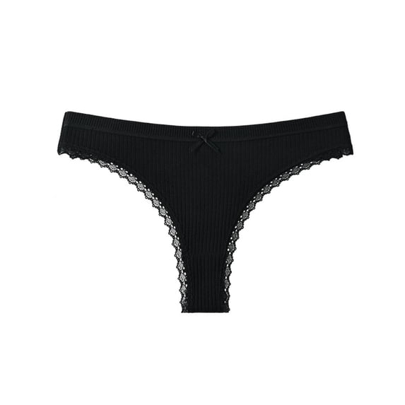 Qingpeng Womens Low Rise Lace Trim Thong Solid Color Bow Detail Panties Breathable Underwear Size S-XL