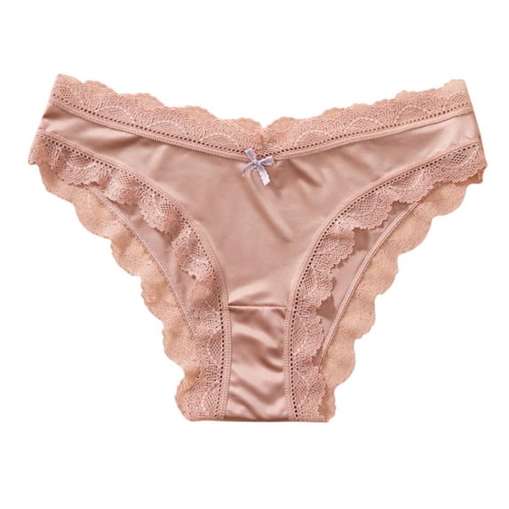 Qingpeng Womens Low Waisted Lace Trim Briefs Seamless Bikini Underwear with Decorative Bow Detail for Everyday Wear