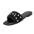 thumbnail image 1 of Qingpeng Womens Open Toe Flat Slide Sandals Square Toe Summer Shoes with Pearl and Sequin Embellishment for Casual Beach Wear, 1 of 7