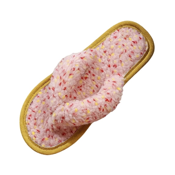 Qingpeng Womens Open Toe Thong Slippers Flat Plush House Shoes with Colorful Speckled Pattern for Indoor Home Winter Wear