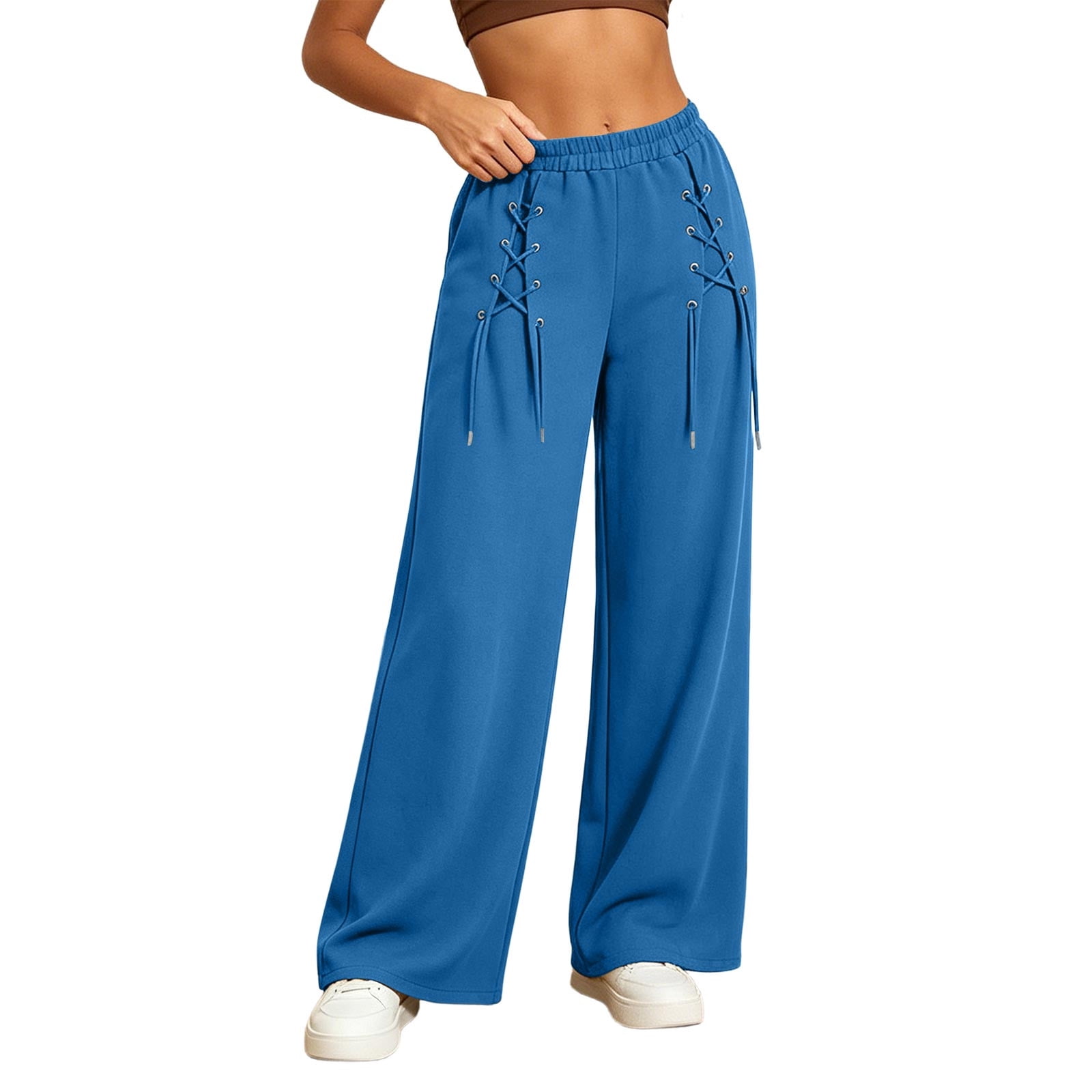 Qingpeng Womens Oversized Loose Wide Leg Sweatpants Drawstring High ...