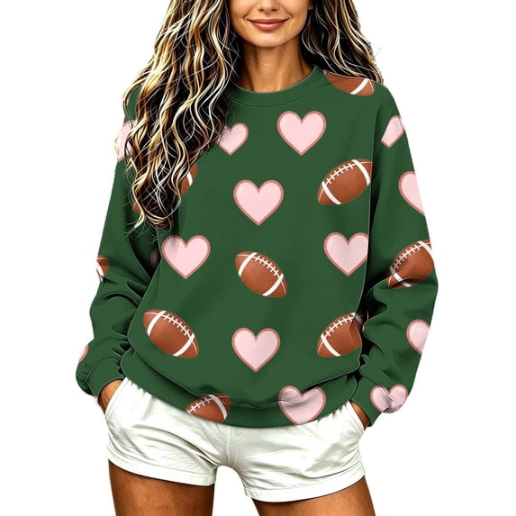 Qingpeng Womens Plus Size Crew Neck Football Sweatshirt Loose Fit Casual Long Sleeve Tops Funny Print Pullover Fall Outfits