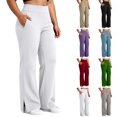 thumbnail image 1 of Qingpeng Womens Plus Size Elastic High Waisted Bootcut Yoga Pants Side Slit Hem High Stretch Casual Sports Trousers with Pockets, 1 of 7