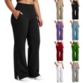 thumbnail image 1 of Qingpeng Womens Plus Size Elastic High Waisted Bootcut Yoga Pants Side Slit Hem High Stretch Casual Sports Trousers with Pockets, 1 of 5